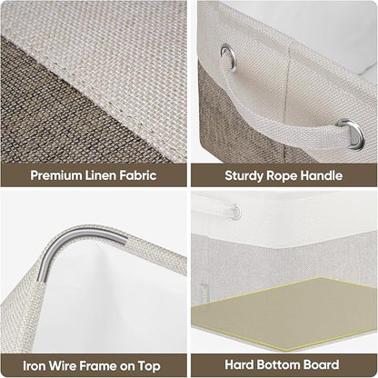 BALEINE 2 Pack Fabric Storage Bins for Shelves, Linen Storage Baskets for Organizing, Decorative Closet Bins for Clothes, Home (Brown, 12"x8"x8")