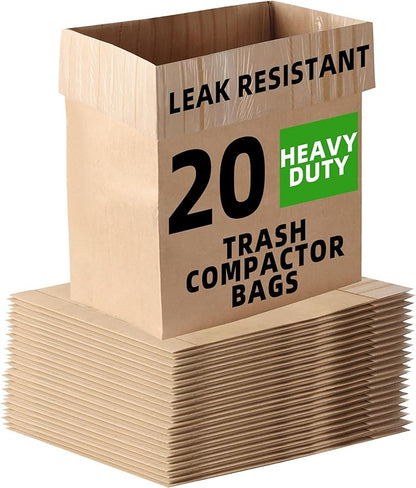 (20-Pack) Calvana Super Strong Compactor Bags, Heavy-Duty Kitchen Paper Trash Bags with Leak Proof Plastic Liner, Reinforced Bottom, Fits GE Model Compactors with Rectangular Containers