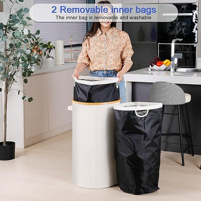 Efluky Recycling Bin 100L, 26 Gallon, Beige, D-Shaped, Oxford Fabric, 17.32"L x 12.9"W x 11.46"H, 2 Removable Inner Bags, Lightweight, Open-Top, Cycling, Kitchen