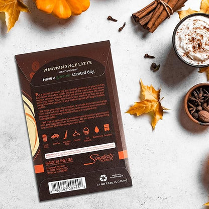 Pumpkin Spice Latte Scented Sachets Pack of 6, Fall & Winter - Long-Lasting Scented Bags, Home Fragrance, Air Freshener & Deodorizer for Closet, Room, Drawer, or Cars, Made in USA
