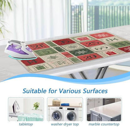 Ironing Mat Portable Ironing Pad Ironing Blanket for Table Top Heat Resistance Double-Side Using Travel Large 47.2 x 27.6 Inch Foldable Lightweight Christmas Snowflake Calendar Beige