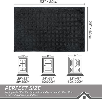 BEQHAUSE Waffle Door Mats Indoor 20"x32", Dog Mat for Muddy Paws Absorbent and Dirt Resist Floor Mats Non-Slip Washable Rugs for Entryway, Welcome Mat for Front Back Door, Muddy Wet Shoes, Black