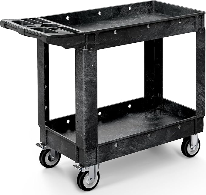 YITAHOME Utility Cart on Wheels, Plastic Tool Cart 550 lbs Capacity Service Cart, 40 x 17 Inch 2 Shelf Extra Heavy Duty Rolling Work Carts for Warehouse, Garage, School & Office, Cleaning, Black