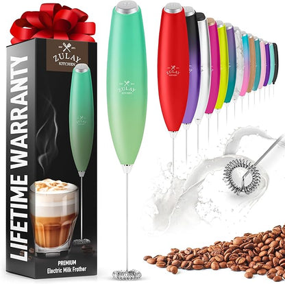 Zulay Powerful Milk Frother for Coffee with Powerful Motor - Handheld Frother Electric Whisk, Milk Foamer, Mini Mixer and Coffee Blender Frother for Latte, Matcha, No Stand - Ocean Spray