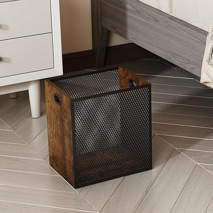 Retro Office Trash Can, Iron and Wood Combination Bedroom Garbage Can, Rectangular Design Wastebasket with Handle, Industrial Style Trash Can for Home Office, 11.02" X 7.87" X 11.81" 4.5 Gallon (2)