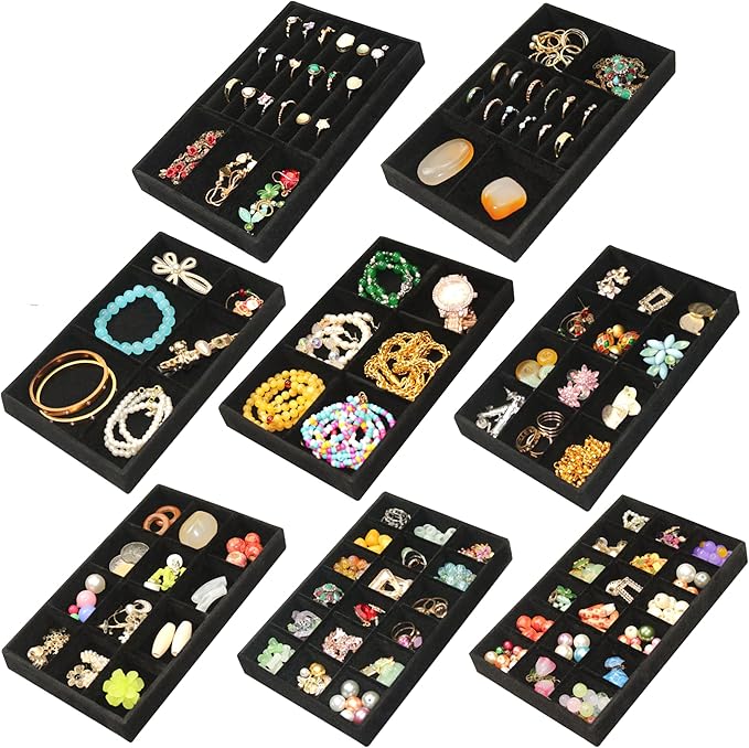Jewelry Organizer Drawer 8 Set Jewelry Boxes Velvet Jewelry Drawer Organizer Stackable Jewelry Tray for Earring Necklace Display