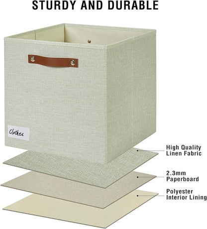 Collapsible Fabric Storage Cube Bins with 2 Reinforced PU Handles, Foldable Storage Organizer Baskets for Closet, Shelves, Living Room | 13"x13"x13", 4 Pack, Sage Green