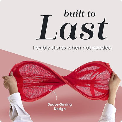Handy Laundry Collapsible Mesh Pop Up Hamper with Wide Opening and Side Pocket - Breathable, Sturdy, Foldable, and Space-Saving Design for Clothes and Storage (Red | 2-Pack)