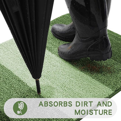 Kitinjoy Indoor Outdoor Door Mat, 48x32 Non-Slip Absorbent Dirt Trapper, Low-Profile Washable Inside Entrance Front Floor Mat, Sturdy Soft Entry Doormats for Entryway, Green