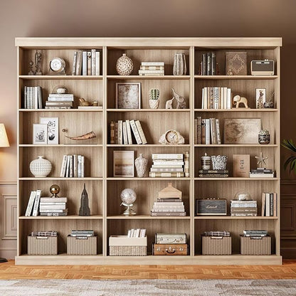 70.8" Tall Brown Bookshelf, Farmhouse Modular Bookcase with 6-Tier Adjustable Shelves, Large Storage Cabinet for Home Office, Living Room, Set of 4