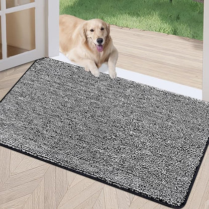 REFETONE Indoor Doormat, Front Door Mat 32"x48" Absorbent Rubber Backing Non Slip Back Door Mats, Washable Low-Profile Inside Floor Mat Door Rugs for Entryway, Resist Dirt Mud Mat for Dogs, Black