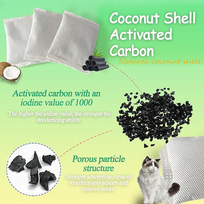 Activated Charcoal Odor Absorber Bags Compatible with OKSOTY Stainless Steel Cat Litter Box, Natural Coconut shell Charcoal Bags, Absorb Odors/Control Damp from Pets/Keep Home Fresh（6PCS）