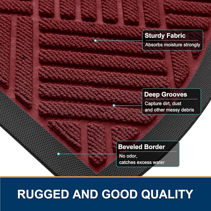 Smiry Half Circle Front Door Mat Outside Entrance,Heavy Duty Outdoor Indoor Natural Rubber Doormat,Non Slip,Trap Dirt and Moisture,Easy Clean,Low Profile Patio Porch Entryway Mat,29.5x17, Wine Red