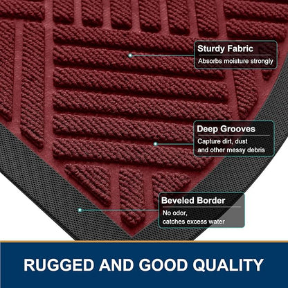 Smiry Half Circle Front Door Mat Outside Entrance,Heavy Duty Outdoor Indoor Natural Rubber Doormat,Non Slip,Trap Dirt and Moisture,Easy Clean,Low Profile Patio Porch Entryway Mat,29.5x17, Wine Red
