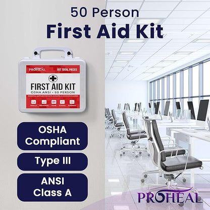 50 Person OSHA Compliant First Aid Kit for Businesses, Vehicles, Trucks, Construction Site - Type III, ANSI Class A Emergency Kit - 197 Piece Essential First Aid Supplies