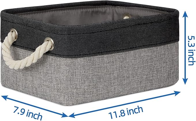 Temary Fabric Storage Baskets 6 Pcs Small Cloth Basket for Shelves Collapsible Decorative Storage Organizer Small Canvas Storage Bins with Handles (Black,11.8L x 7.9W x 5.3H inches)