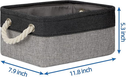 Temary Fabric Storage Baskets 6 Pcs Small Cloth Basket for Shelves Collapsible Decorative Storage Organizer Small Canvas Storage Bins with Handles (Black,11.8L x 7.9W x 5.3H inches)