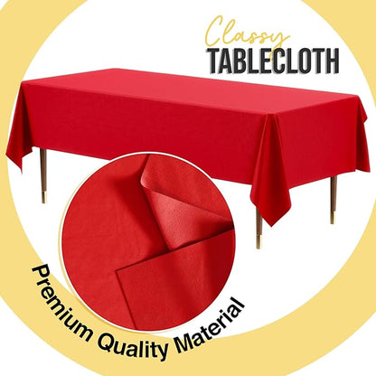 Party Solids 66% Thicker Premium Plastic Table Cloth Rectangle Table Cover 0.5 Mil 12 Pack Red Table Cloth 54 Inch x 108 Inch Disposable Tablecloth Won't Tear Easily Like Cheap Thin Brands