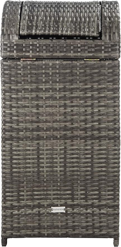 SAFAVIEH Outdoor Collection Mazeli Grey Brown Woven Swing Top Dome Lid Trash Bin (Fully Assembled) PAT7511C