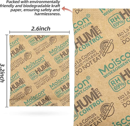 30 Pack 8 Gram 69% Two-Way Humidity Control Packs For Storing Up to 5 Items, Size 8 for Small Plastic Travel Case & Bags & Jars, 69 Humidity Pack Moisture Control Packets Individually Wrapped