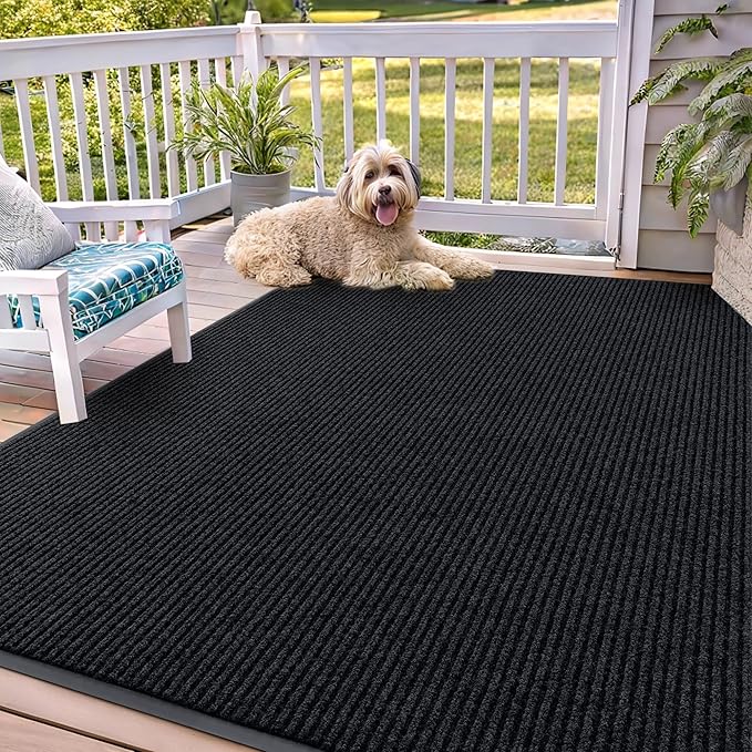 OLANLY Front Door Mat Indoor Outdoor Entrance, Waterproof Heavy Duty Doormat, Fade Resistant, Low Profile, Easy Clean Patio Porch Welcome Floor Mats for Entry, 71x47, Black