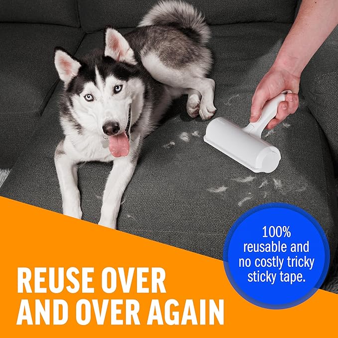 ChomChom Roller Pet Hair Remover and Reusable Lint Roller - Cat and Dog Hair Remover for Furniture, Couch, Carpet, Clothing and Bedding - Portable, Multi-Surface Fur Removal Tool (White)