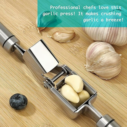 KULUNER Professional Garlic Press,Practical Garlic Peeler That Requires No Peeling,Minced Garlic Machine Crushes Garlic Into Fine Paste,Made of 304 Stainless Steel,Rust-Resistant and Easy to Clean