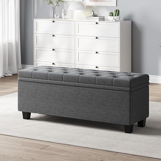 Maupvit Ottoman with Storage, Ottoman Bench with Lift Top, Upholstered Storage Bench with Hinged Lid, Bedroom Bench with Seating, Foot Rest Stool (Darkgray)