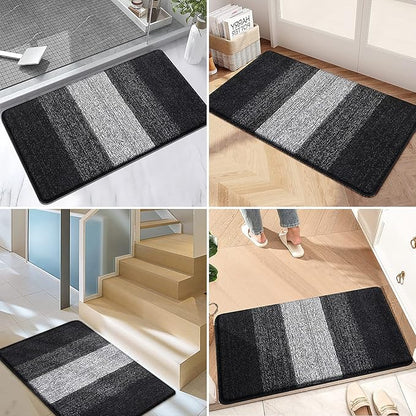 Kitinjoy Indoor Outdoor Door Mat, 59x20 Non-Slip Absorbent Dirt Trapper, Low-Profile Washable Inside Entrance Front Floor Mat, Sturdy Soft Entry Doormats for Entryway, Black