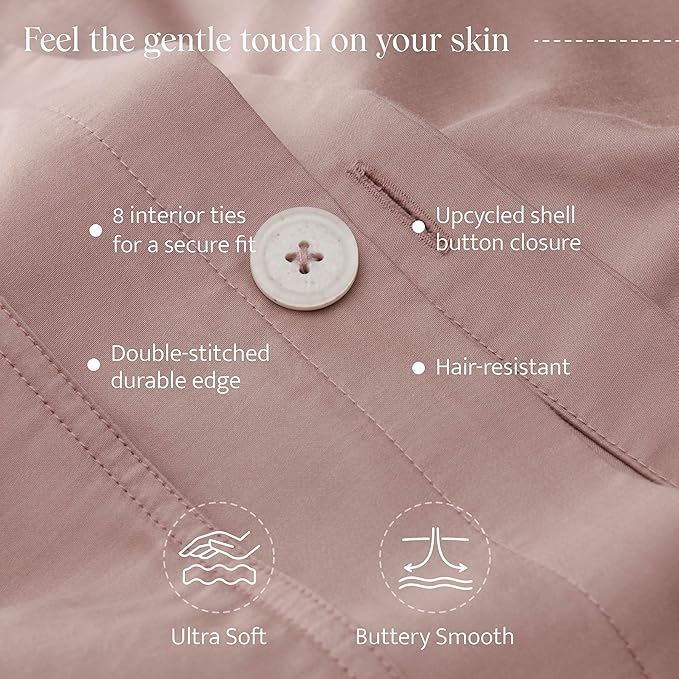 Double Stitch Cotton Tencel Duvet Cover - King Size Comforter Cover, Luxury & Soft Eucalyptus Lyocell Bedding Set for Hot Sleepers, Cooling, Smooth & Breathable, Button Closure, Dusty Mauve, 106"x90"