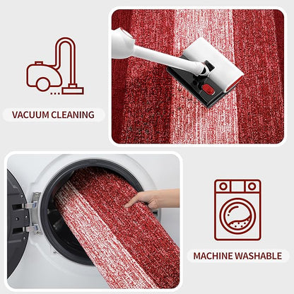 Kitinjoy Indoor Outdoor Door Mat, 32x20 Non-Slip Absorbent Dirt Trapper, Low-Profile Washable Inside Entrance Front Floor Mat, Sturdy Soft Entry Doormats for Entryway, Burgundy