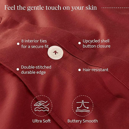 Double Stitch Cotton Tencel Duvet Cover - Queen Size Comforter Cover, Luxury & Soft Eucalyptus Lyocell Bedding Set for Hot Sleepers, Cooling, Smooth & Breathable, Button Closure, Red, 90"x90"
