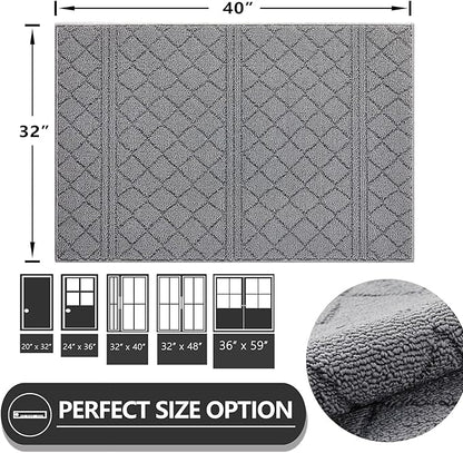 REFETONE Indoor Doormat, Front Back Door Mat 32"x40" Absorbent Rubber Backing Non Slip Door Mats, Low-Profile Resist Dirt Entrance Rugs, Machine Washable Door Rug Inside Floor Mat for Entryway, Grey