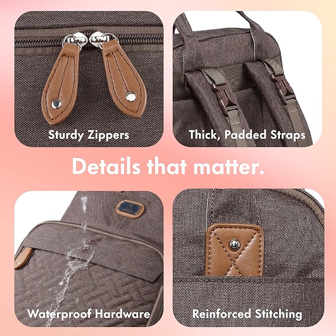 Dikaslon Diaper Bag Backpack with Portable Changing Pad, Pacifier Case and Stroller Straps, Large Unisex Baby Bags for Boys Girls, Multipurpose Travel Back Pack Moms Dads, Brown
