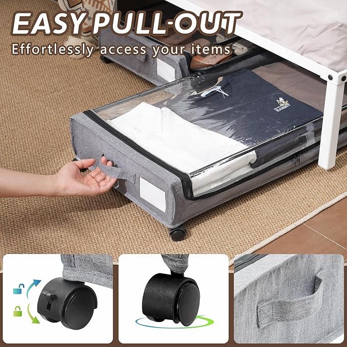 UnderBed Storage Containers, UnderBed Shoe Storage with Wheels, Under Bed Drawers for Clothes Book Blankets, Dorm Bedroom Organizer