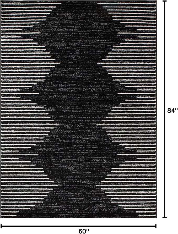 Rugshop Bohemian Stripe Stain Resistant High Traffic Living Room Kitchen Bedroom Dining Home Office Area Rug 5' x 7' Black