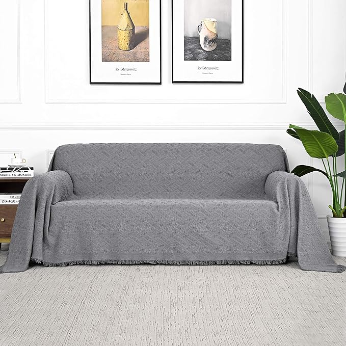 MYSKY HOME Couch Cover Sofa Covers for 3 Cushion Couch Sofa Protector Sectional Sofa Couch Cover for Pets Sofa Throws Living Room Geometrical Sofa Slipcovers for Dogs (X-Large, 91" x 118", Grey)