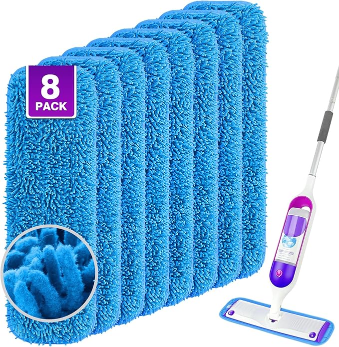 Reusable Mop Pads for Swiffer PowerMop, 8 Pack Microfiber Mop Pad Refill with Scrubber Strips for 13''-15'' SprayMop, Washable Mop Pads Use for Most Floor Types, Designed for Pets - Blue
