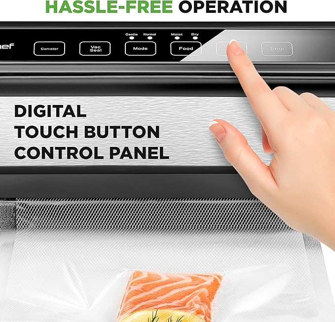 NutriChef Vacuum Sealer | Automatic Vacuum Air Sealing System For Food Preservation w/ Starter Kit | Compact Design | Lab Tested | Dry & Moist Food Modes | Led Indicator Lights (Black), EWE