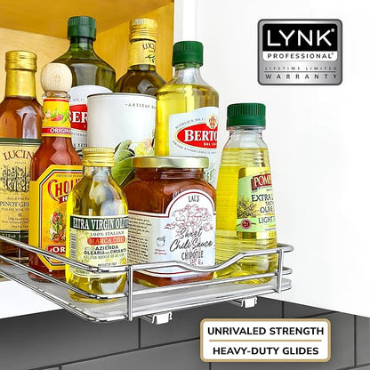 LYNK PROFESSIONAL® Pull Out Spice Rack Organizer for Inside Kitchen Cabinets - 8-1/4 inch Wide - Slide Out Drawer – Chrome Sliding Spice Cabinet Organization Shelf Racks - 1 Tier