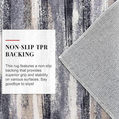 Modern Abstract 5x7 Machine Washable Area Rug Non-Slip Soft Bedroom Living Romm Rug Grey Black Multi Ultra Thin Print Faux Wool Floor Carpet Throw Rugs for Nursery Playroom Dining Room Indoor