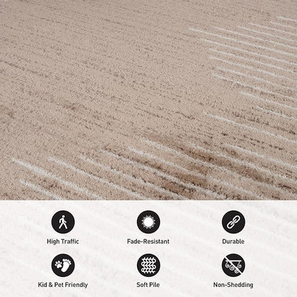 Rugshop Bohemian Stripe Stain Resistant High Traffic Living Room Kitchen Bedroom Dining Home Office Area Rug 5' x 7' Beige