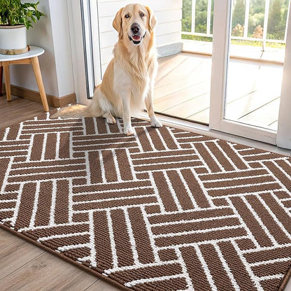 OLANLY Indoor Door Mat, 48x32 Inch, Dirt Resistant and Absorbent, Non-Slip Rubber Backing Floor Mats, Easy Clean Low-Profile Doormat for Entryway, Front Door, and Inside Entrance, Coffee