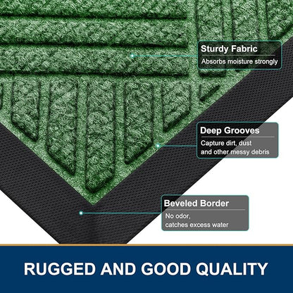 Smiry Front Door Mat Outside Entrance, Heavy Duty Outdoor Indoor Natural Rubber Doormat, Non Slip, Trap Dirt and Moisture, Easy Clean, Low Profile Patio Porch Entryway Mat, 71x23, Green