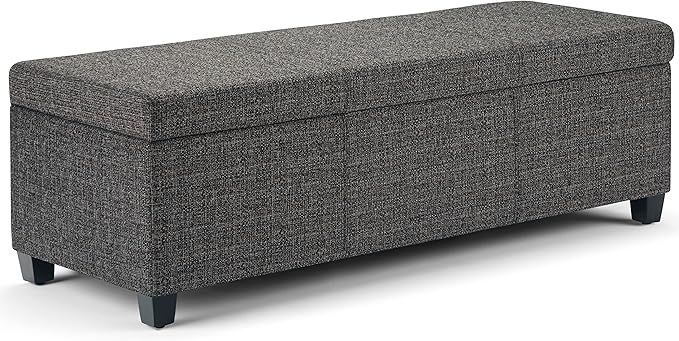 SIMPLIHOME Avalon 48 inch Wide Contemporary Rectangle Storage Ottoman Bench in Dark Grey Tweed Look Fabric, Assembled, For the Living Room, Entryway and Family Room