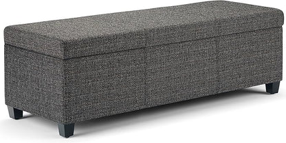SIMPLIHOME Avalon 48 inch Wide Contemporary Rectangle Storage Ottoman Bench in Dark Grey Tweed Look Fabric, Assembled, For the Living Room, Entryway and Family Room