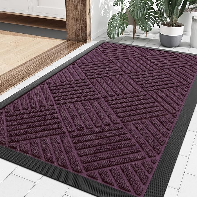 Smiry Front Door Mat Outside Entrance, Heavy Duty Outdoor Indoor Mat, Natural Rubber Doormat, Non Slip, Trap Dirt and Moisture, Easy Clean, Low Profile Patio Porch Entryway Mat, 29.5x17, Violet