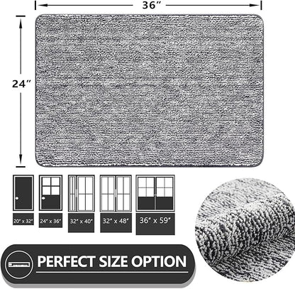 REFETONE Indoor Doormat, Front Door Mat 24"x36" Absorbent Rubber Backing Non Slip Back Door Mats, Washable Low-Profile Inside Floor Mat Door Rugs for Entryway, Resist Dirt Mud Mat for Dogs, Dark Grey