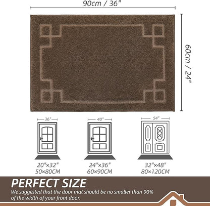 BEQHAUSE Door Mat 24" x 36", Non-Slip Door Mats Indoor Entryway Rugs Washable Low-Profile Absorbent and Stain Resist Floor Mats, Dog Door Mat for Front Back Door, Muddy Wet Shoes & Paws, Brown