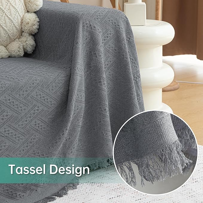 MYSKY HOME Couch Cover for Sectional Sofa, 2 Pieces Couch Covers for L Shape Sofa Geometrical Sofa Slipcovers for 2-3 Cushion Couch Sofa Throws for Pets, Kids (71"x118"+71"x118", Frost Grey)